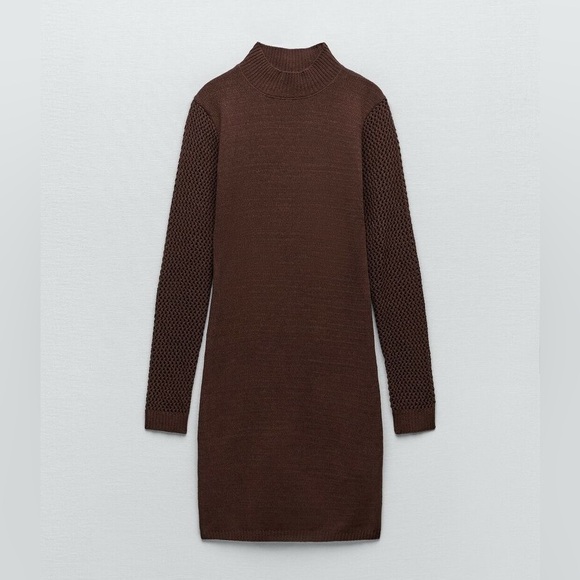 Zara Brown Chenille Dress with Cutwork - Picture 6 of 7